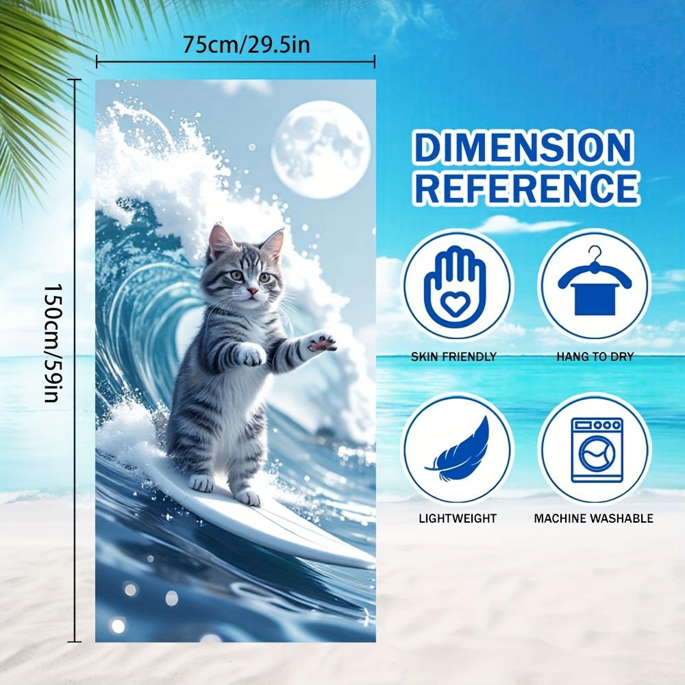 Funny Surfing Cat Microfiber Beach Towel 1 Piece Set 2D Flat Printed Sandproof Waterproof Holiday Sea Surf Sunbed Lounger Towel