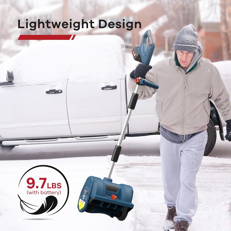 Battery Powered Eletric Snow Shovel, Cordless Snow Blower With Directional Plate & Adjustable Front Handle