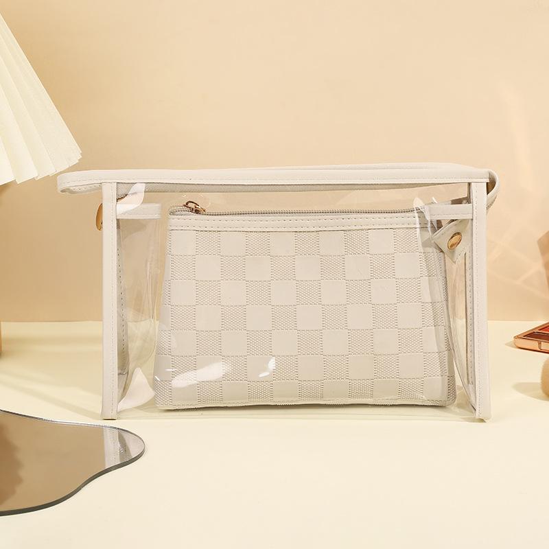 Simple checkerboard cosmetic bag women's high-end sense large-capacity storage bag waterproof portable travel toilet bag