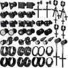 NEWITIN 24 Pairs Stainless Steel Earrings for Men Hypoallergenic Inlaid Cubic Zirconia Studs Hoop Earring Cross Dangle Earrings Unisex Punk Stud