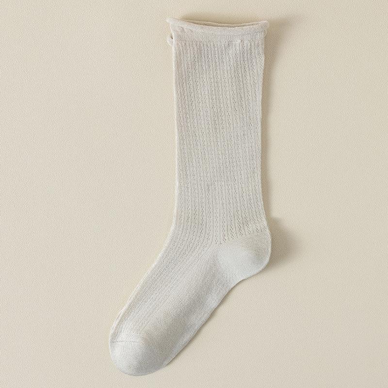 Female Spring and Summer Thin Mesh Moon Son Boneless Curled Edge Loose In The Tube Pile Socks