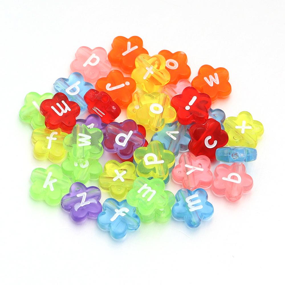 

50pcs Flower Shape Letter Beads Colorful Transparent Acrylic Beads Loose Spacer Beads For Jewelry Making DIY Necklace Bracelet