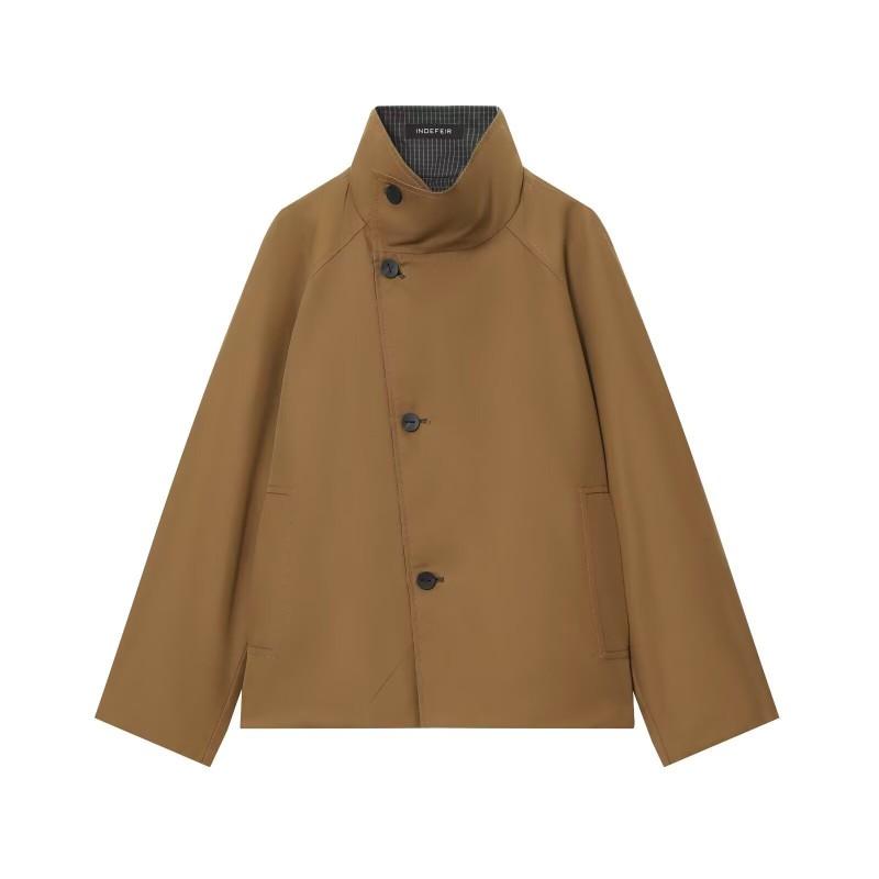 2026 Womens Stand Collar Reversible Jacket Slim Fit Vintage Short Coat Casual Commute Street Style