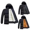 Men Winter Cotton Coat Padded Thick Plush Solid Color Hooded Long Sleeve Soft Button Closure Mid Length Windproof Pockets Elastic