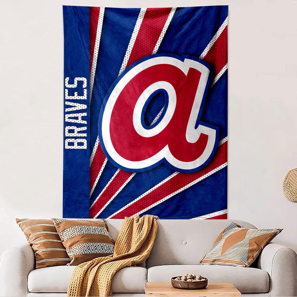 Atlanta Braves Tapestry Wall Hanging, MLB Baseball Team Logo Poster, Sports Wall Decor for Bedroom Living Room Dorm