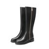 Krazing Pot Cow Leather Autumn Winter Shoes Thick Med Heels Big Size 45 Size 44 Zipper Decoration Concise Style Women Keep Warm Knee Boots
