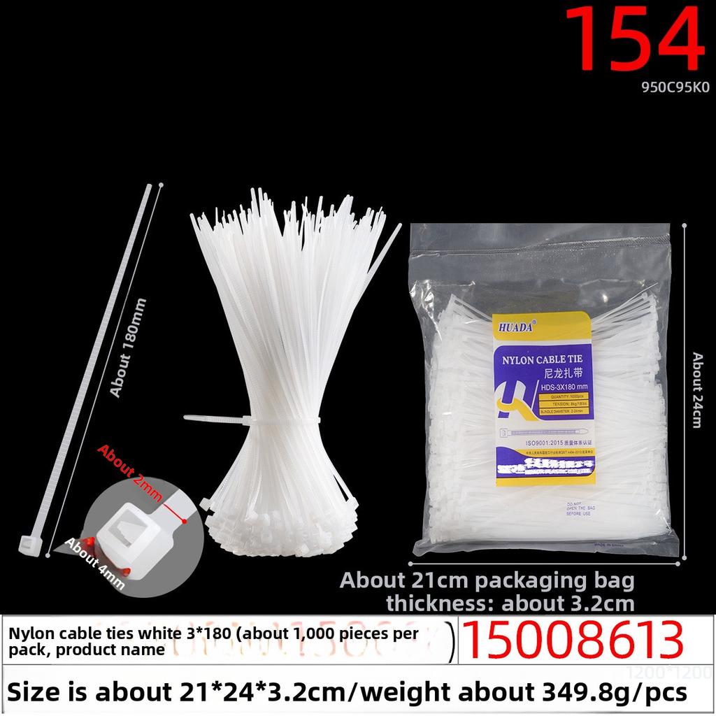 Large White Nylon Cable Ties of 4*150*4*200*5*250*3*60*3*80