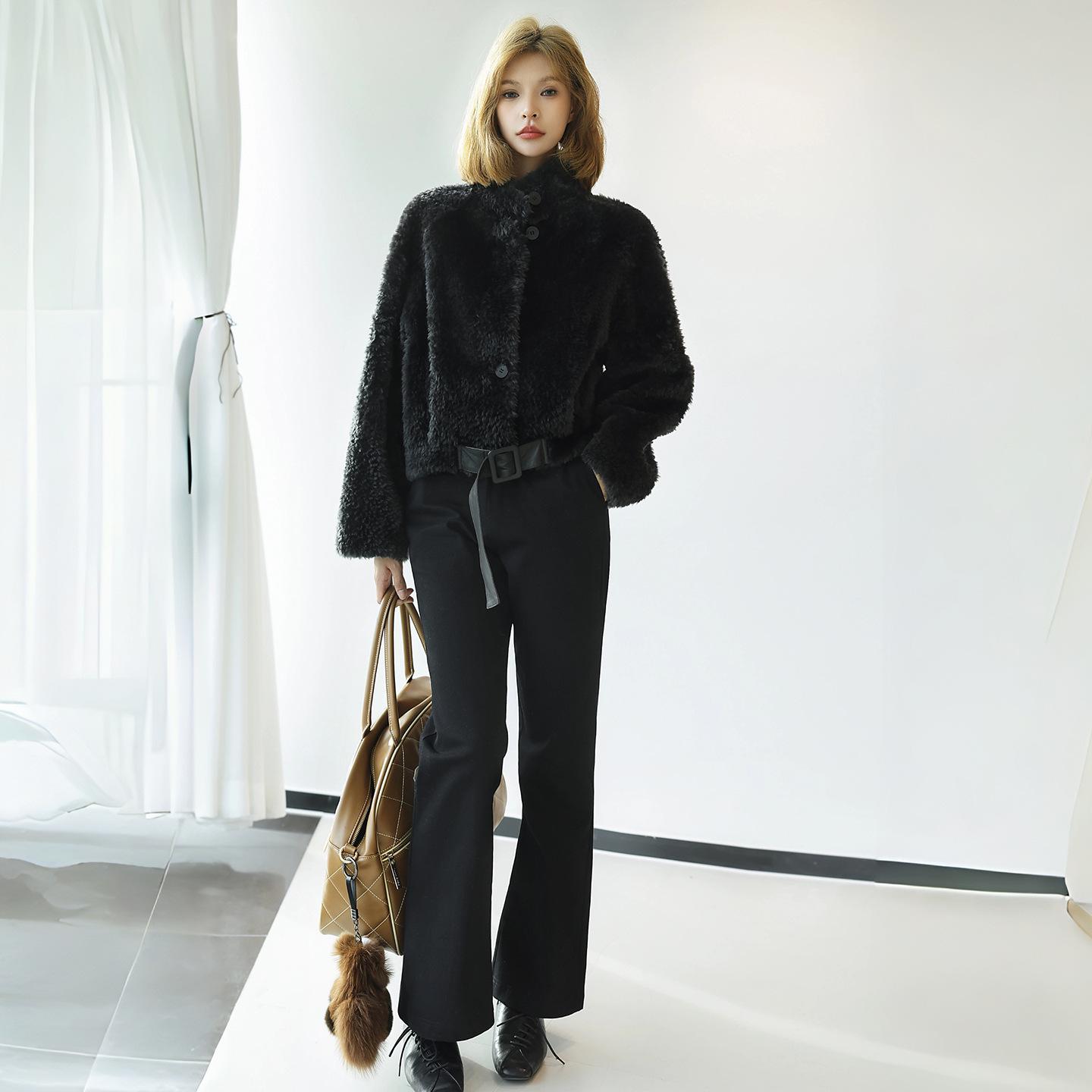 

Winter Velvet Lined Elastic Waist Micro-Flare Black Pants Casual MD5254 Large чёрный