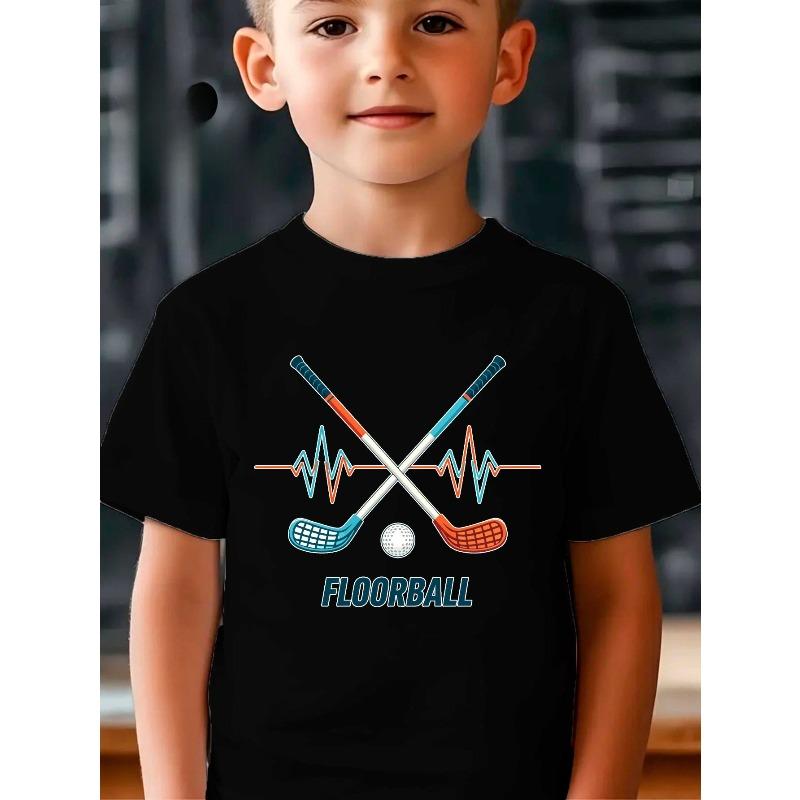 European sizes Floorball Boys' T-shirts Boys' Creative T-shirts, Casual, Lightweight and Comfortable Short-sleeved Tops, Summer Children's Clothing