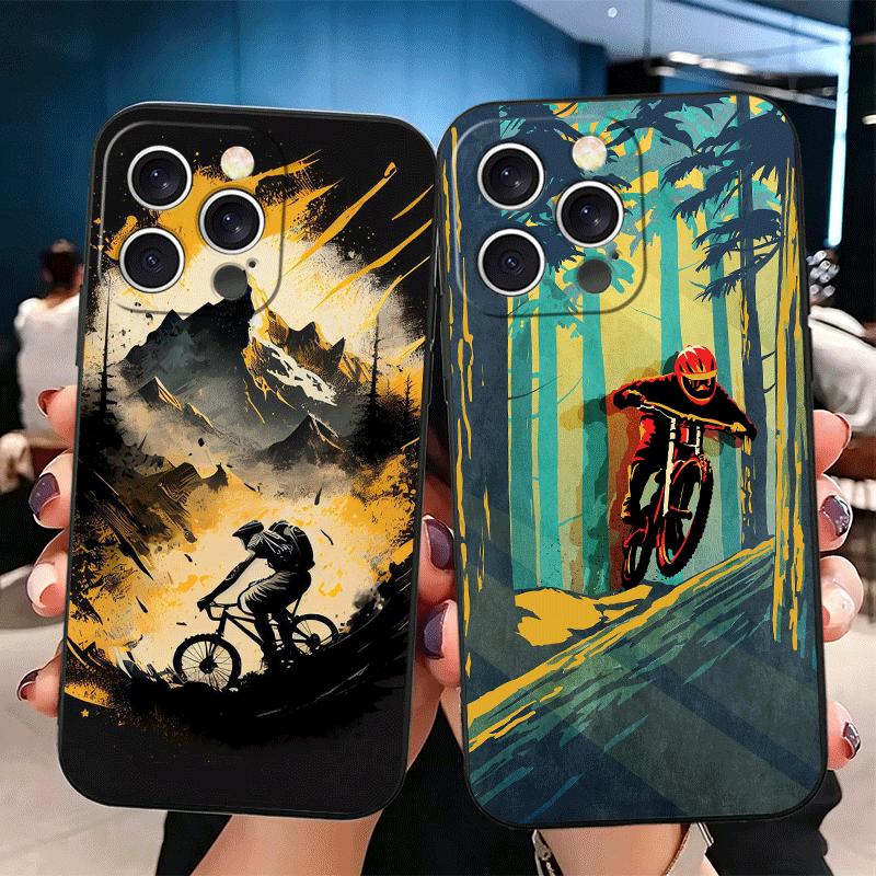 Mountain Bike Bicycle Soft Phone Case for iPhone 16 16E 17 Air 15 Pro Max 14 Plus 13 Mini 11 12 7 Black Cover Back Shell