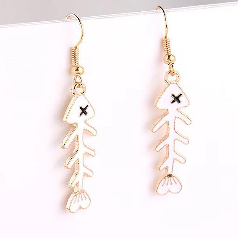 

Women s Cute Cartoon Fishbone Dangle Earrings, Colorful Enamel Creative Fun Edgy Statement Fashion Jewelry рожевий