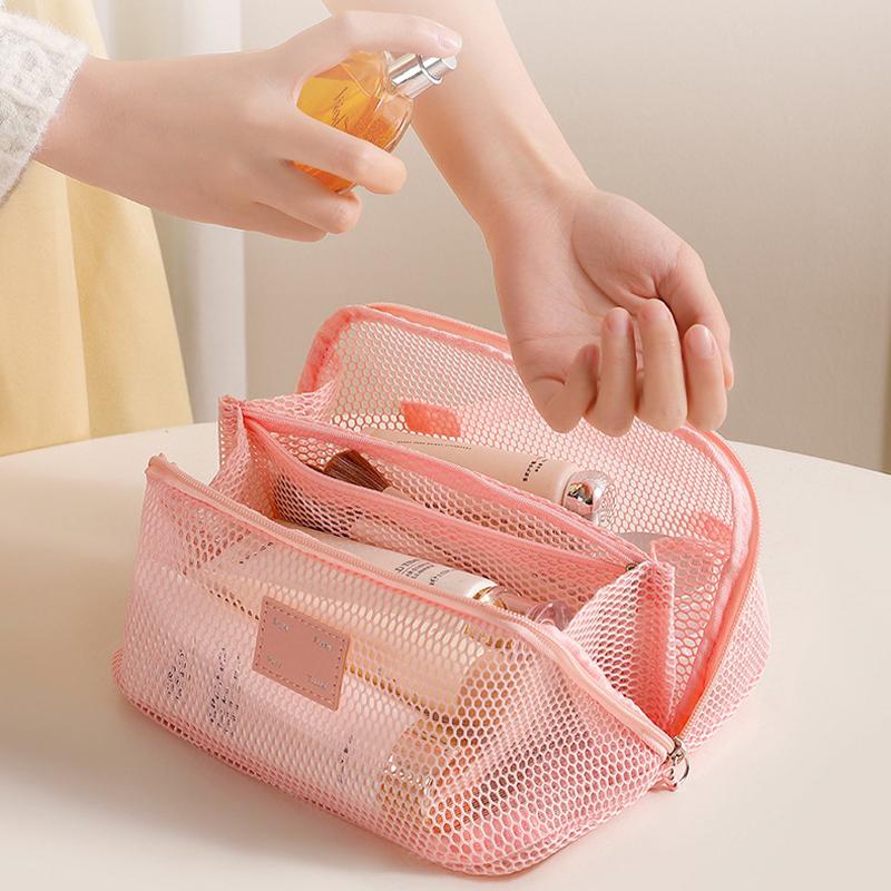 Women's Portable Storage Toiletry Organizer Bag Mesh Transparent Makeup Bag Large Capacity Tote Multifunctional Makeup Case