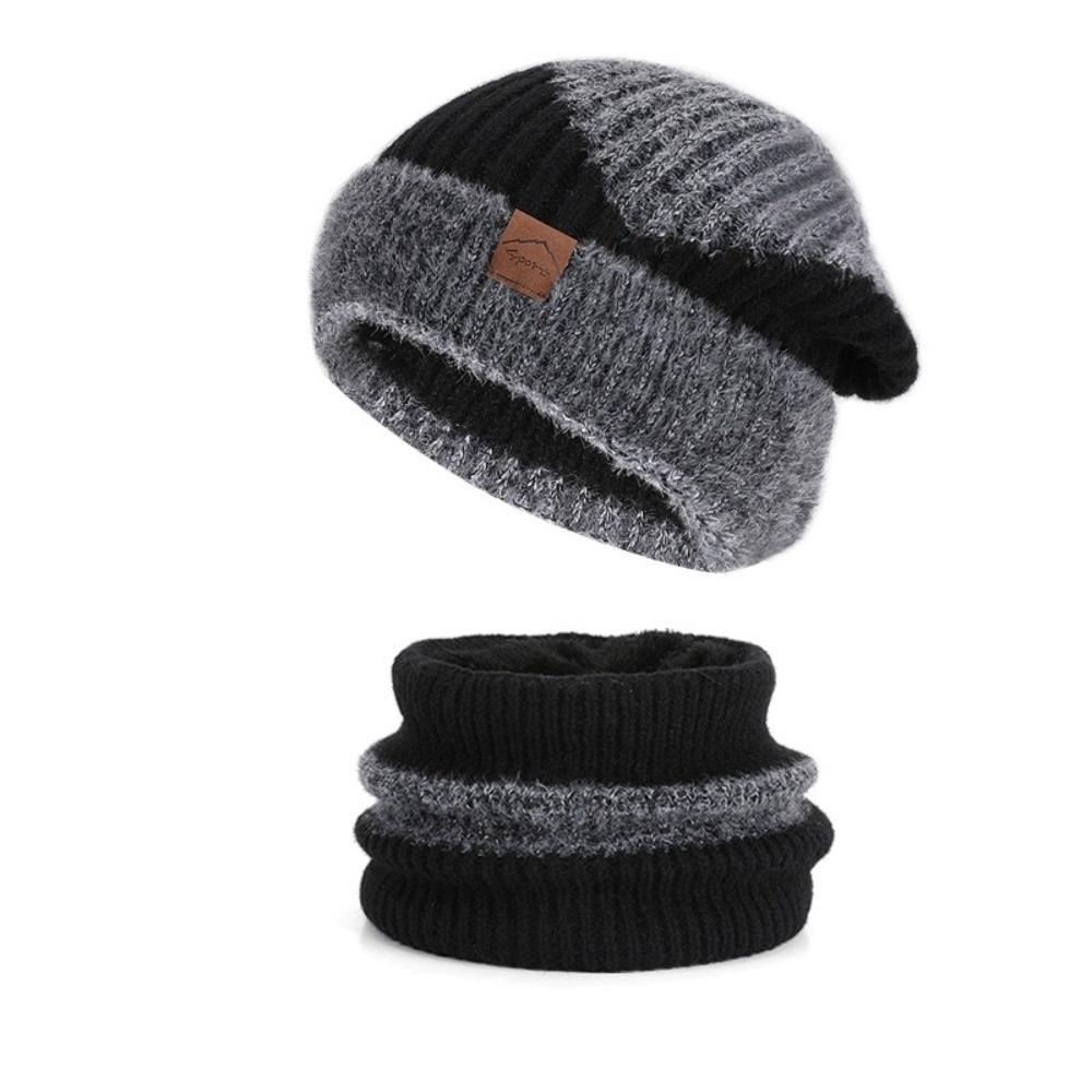 Soft Winter Beanie Hat Scarf Set Thicken Warm Wool Hat Hiking Thermal Knit Cap  Skiing