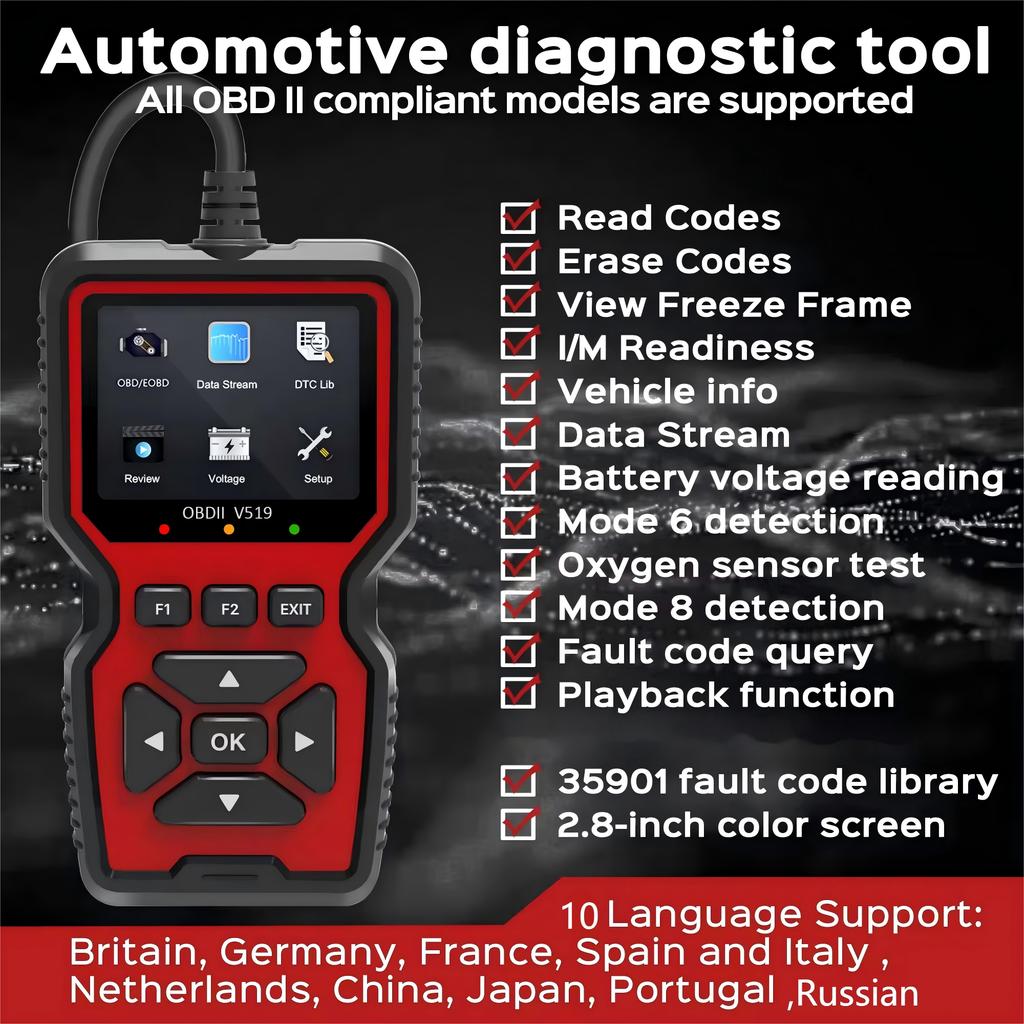 Scanner OBD2 Dati in Tempo Reale Professionale Meccanico Strumento Lettore Codici Diagnostici OBDII per Spia Motore