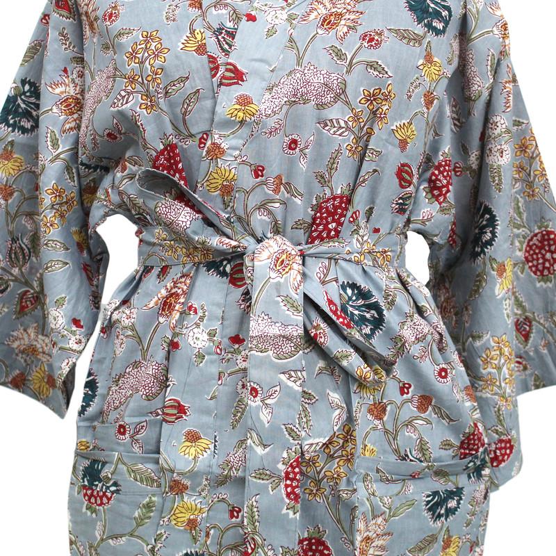 Cotton Long Kimono Robe Sleepwear Indian Hand Printed Night Wear Maxi Bathrobe