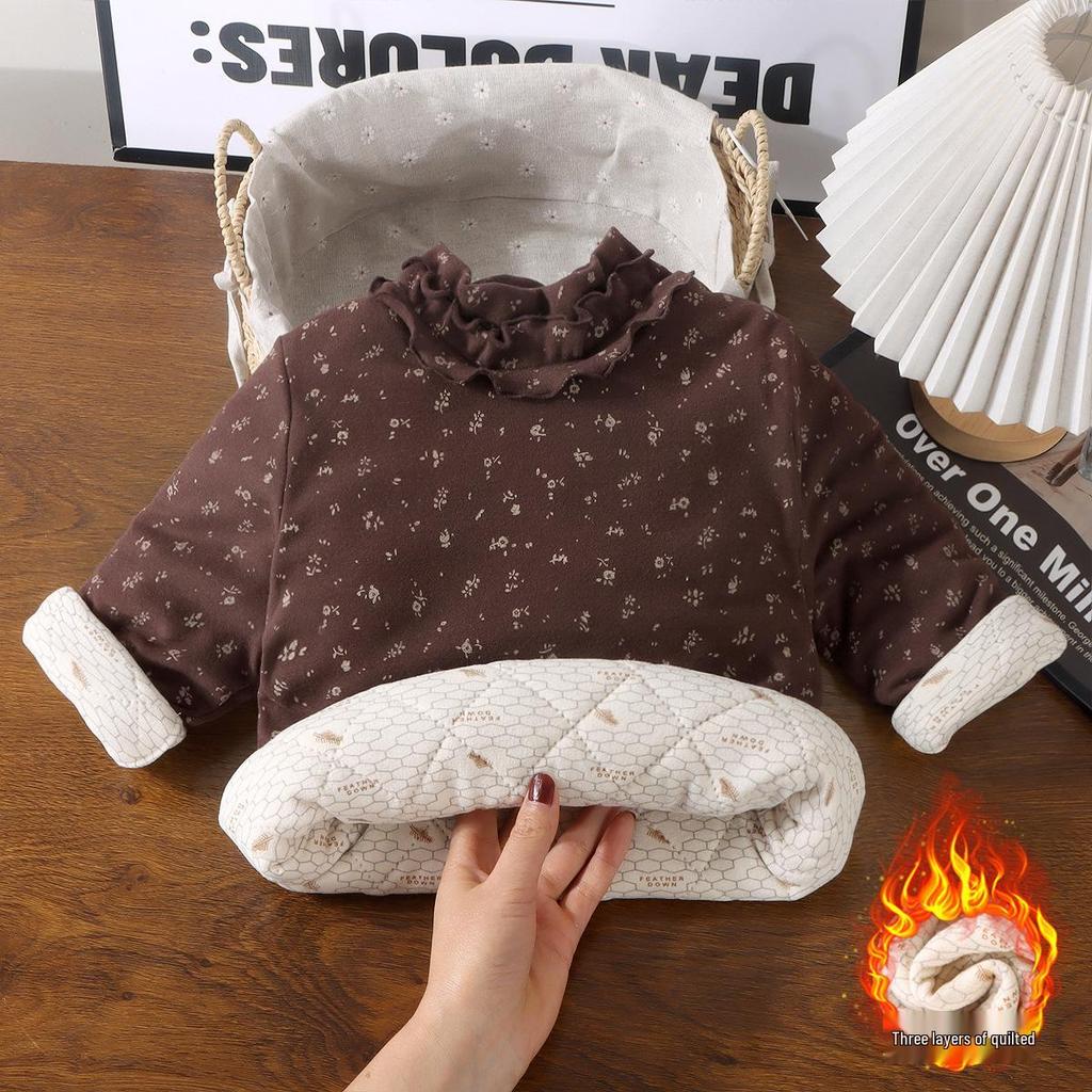 Girls' Floral Print Cotton Coat with Lace Collar - Warm Autumn/Winter Layer