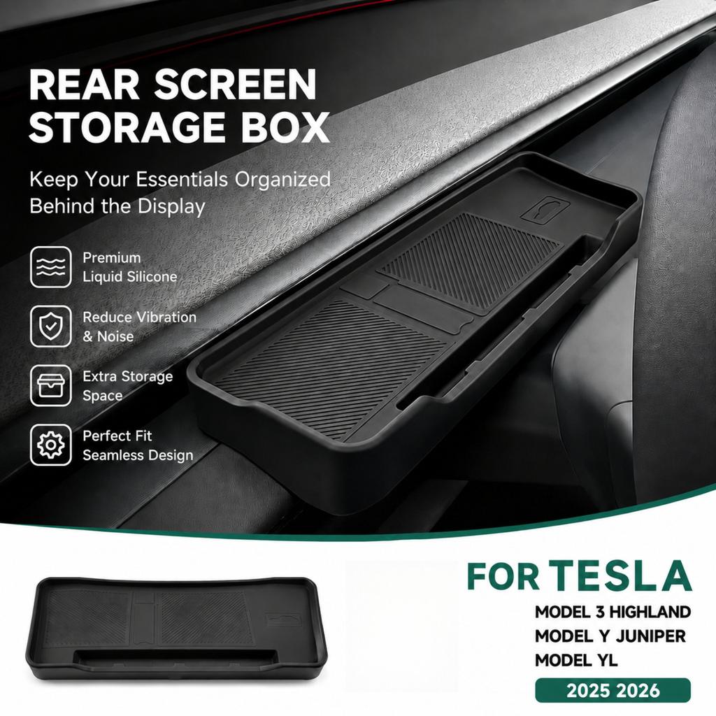 For Tesla Model 3 Highland Model Y Juniper Model YL 2025 2026 Rear Screen Storage Box Console Organizer Interior Accessories