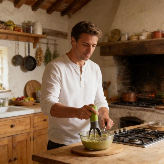 Automatisk omrörare för matlagning 3 hastighetsinställningar Äggvisp med värmebeständiga paddlar Handsfree Förhindrar bränning & fastbränning Risotto-omrörare