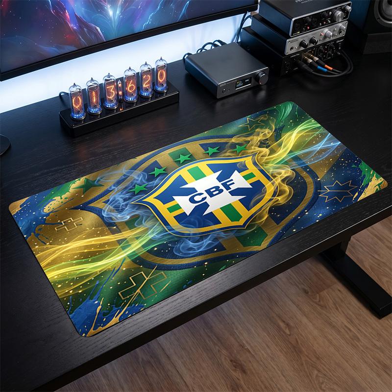 Podložka pod myš s logem brazilského fotbalu, prodloužená protiskluzová gumová podložka na stůl pro hraní her, kancelář, notebook, dárek pro fanouška