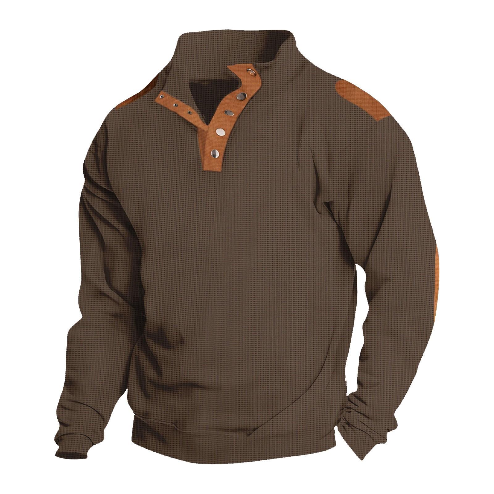 

Мужские зимние однотонные топы с длинным рукавом на пуговицах Мужские повседневные модные топы с длинным рукавом M кофейный