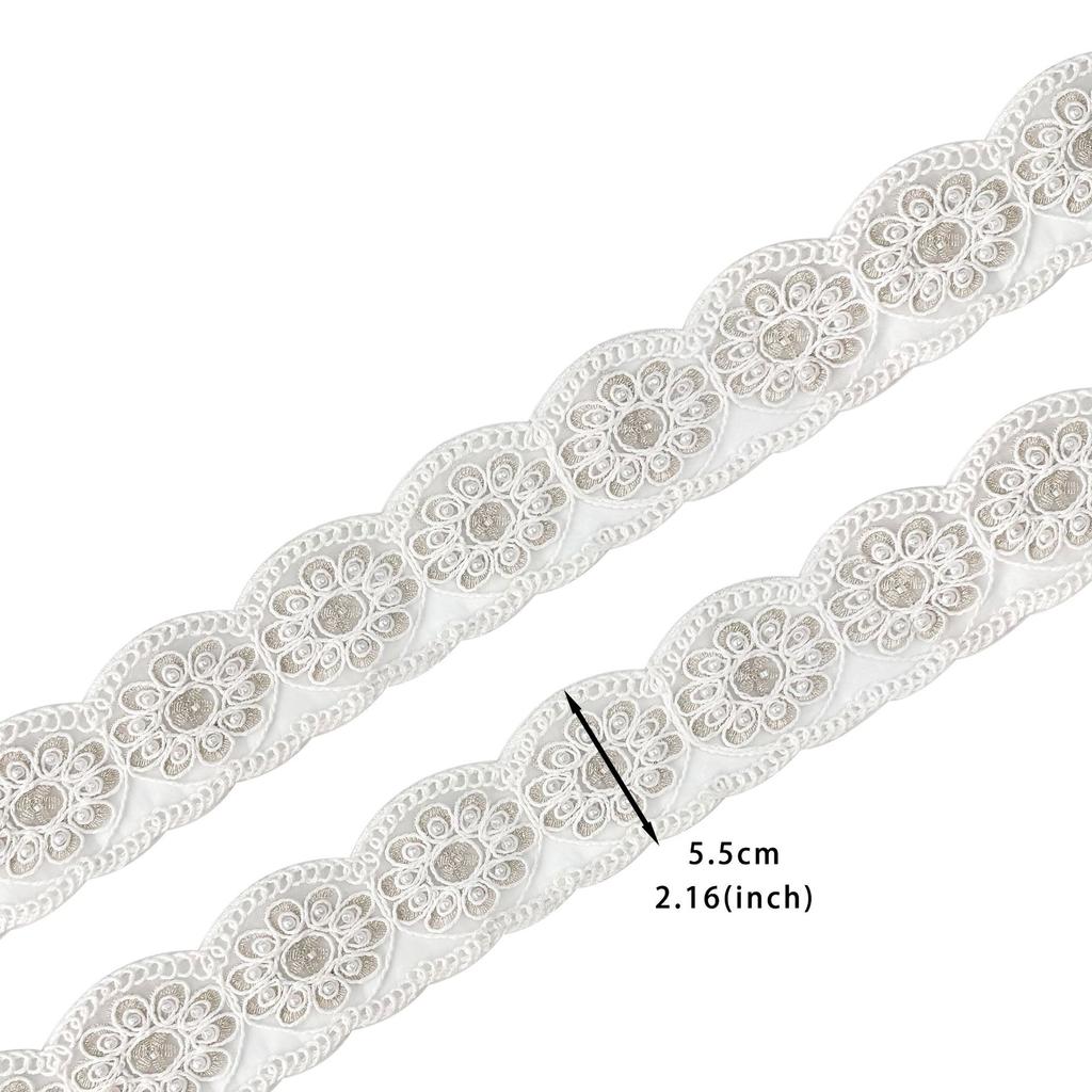 5.5Cm White Handmade Beads Ethnic Style Strand Line Barcode Clothing Cuffs Neckline Belt Decorative Lace