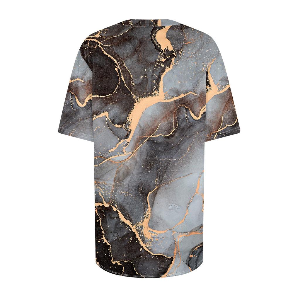 Women's Fashion V-Neck Classic Loose Big Barite 3D Print Casual Short Sleeve T-Shirt