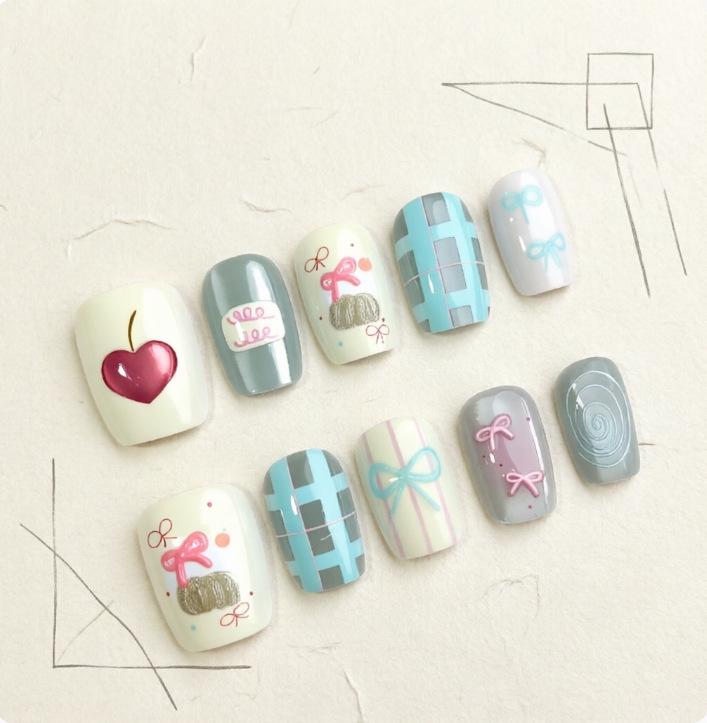 Sweet Heart Butterfly & Plaid 3D Nail Stickers - Cute Girly Vibe