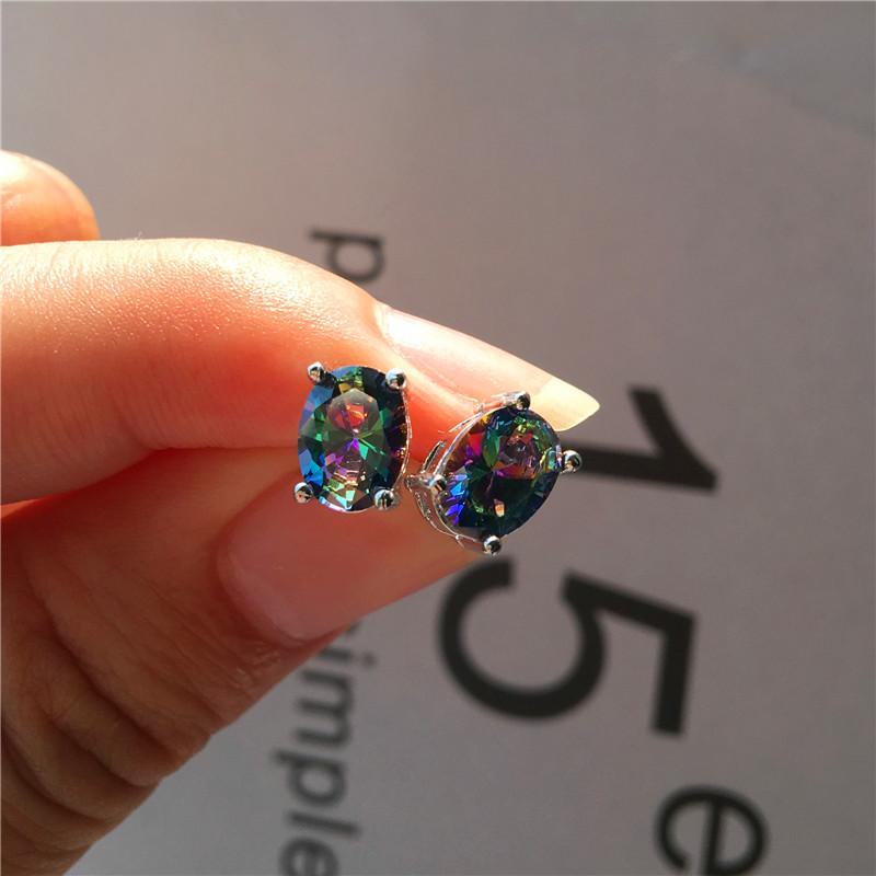 Boho Female Purple Red Oval Stud Earring Cute  Color Rainbow Stone Earrings Vintage Small Wedding Jewelry For Women