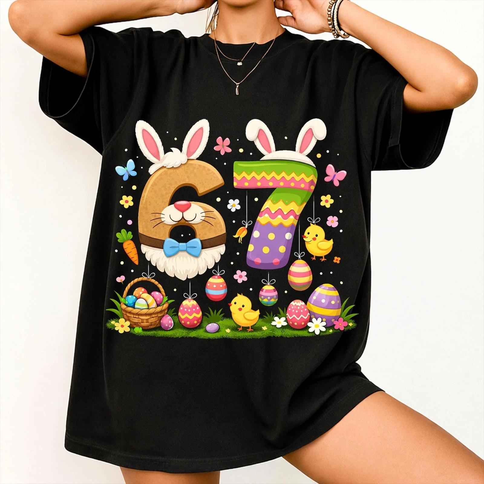 Funny Bunny Six Seven 67 Memes 6 7 T-Shirt, Happy Easter T-Shirt, Funny Bunny Easter XL