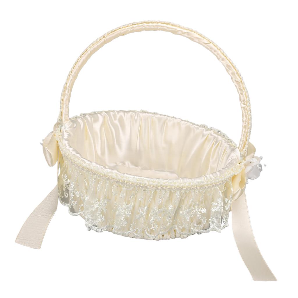 Wedding Flower Basket Elegant Lace Trim Flower Basket with Bow Decoration for Celebration Prop