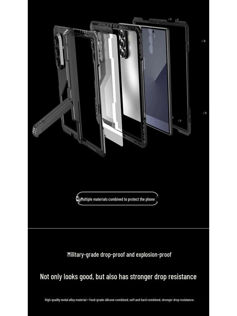 Z-Fold7 Z-Fold6 Tri-Proof Metal Phone Case: Full-Wrap, Stand, Hinge Protection, Anti-Fall Shell.