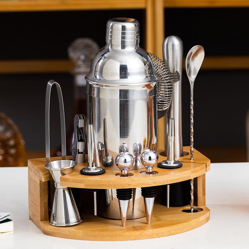 Wine Set Shaker Set 9-Piece Set 304 Stainless Steel Snow Cup Wooden Frame Base Bar Cocktail Shaker