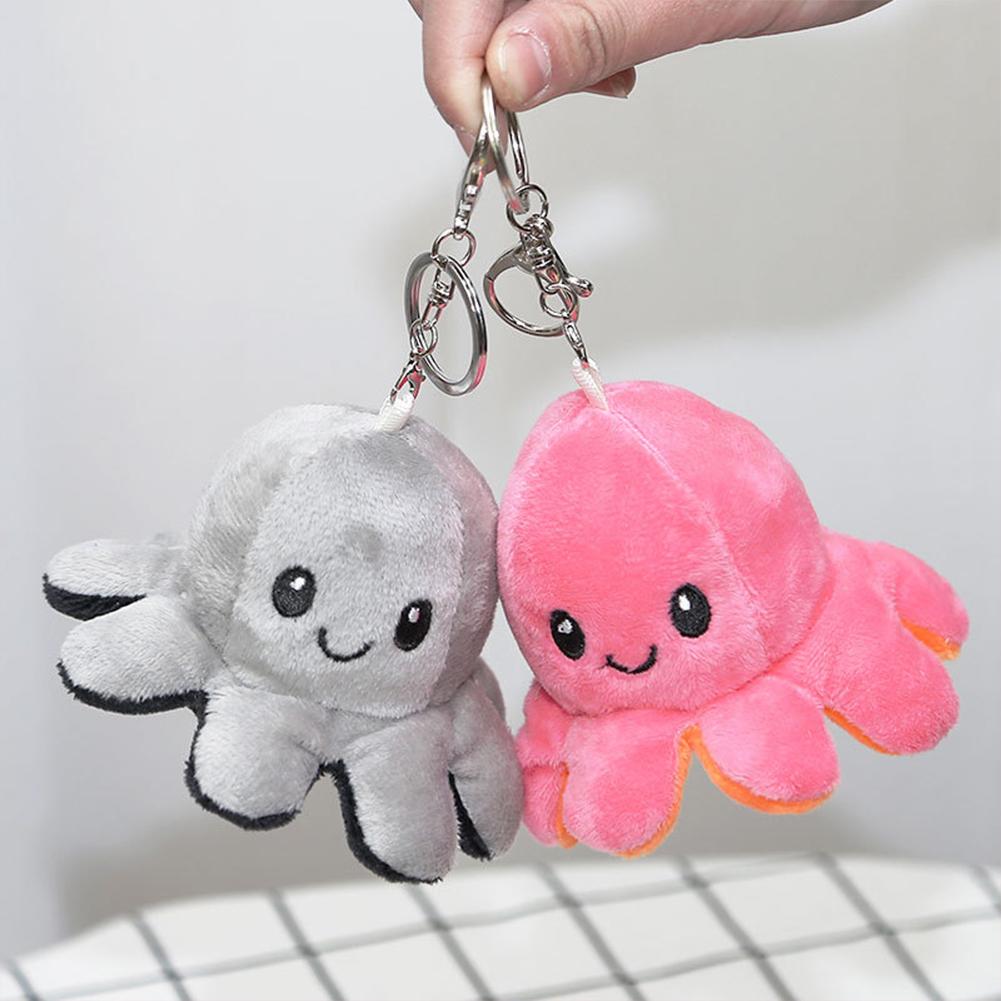 Reversible Octopus Plush Pendant Double-sided Expression Flip Octopus Keychain Toy Doll