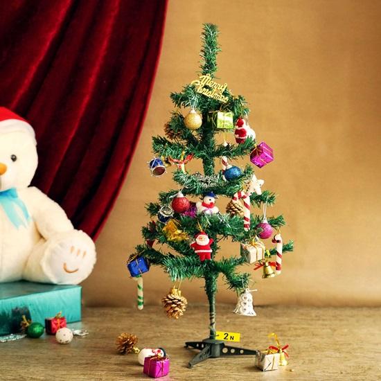 Christmas Tree 2 Feet with 54 Decoration Hanging Props Ornaments for Table Top Office Small Artificial Xmas Tree Party Decor Items for Home