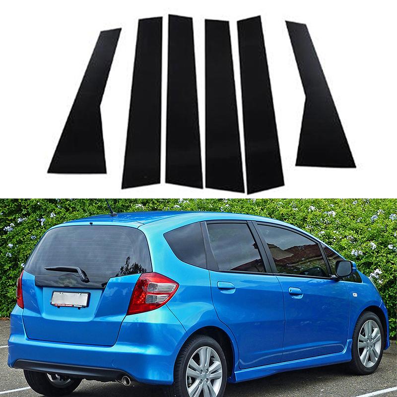 6pcs/set Window Decal Pillar Posts Sticker Cover Door Trim Car Accessories Glossy Black For Honda Fit/Jazz 5 Door Hatchback 2008-2013