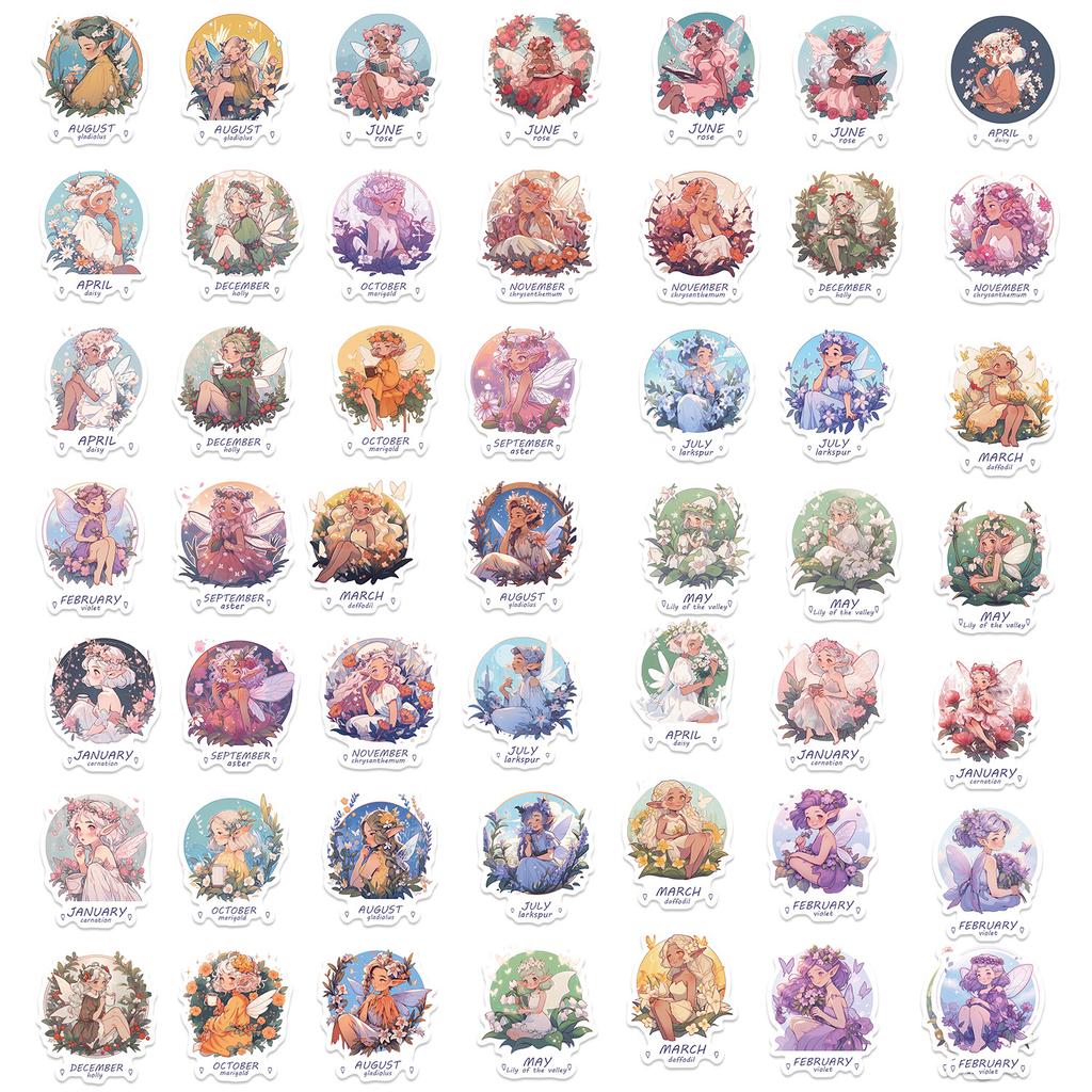 50 Cartoon Flower Elf Doodle Stickers Guitar Notebook Suitcase DIY Waterproof Stickers