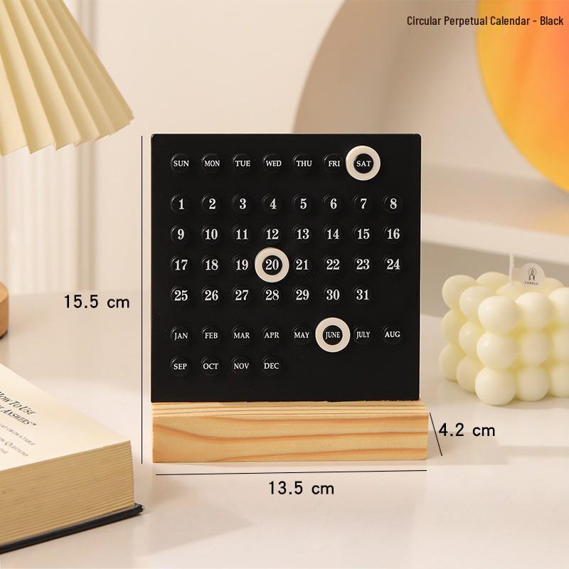 Rotating Wooden Perpetual Calendar Ornament for Desk and Home Decor