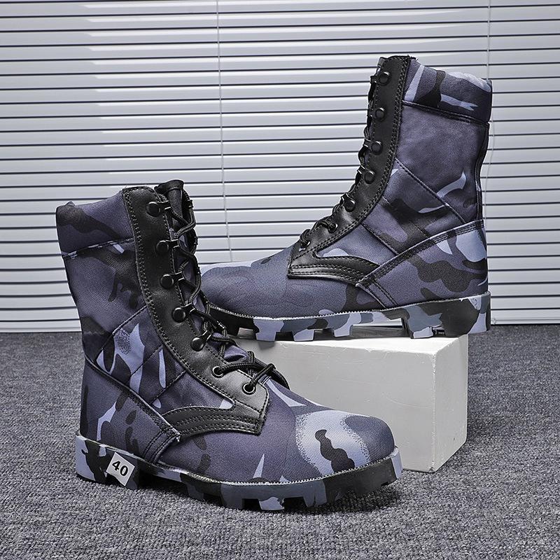 Large Size Men's Tall Boots High Top Lace-Up Field Combat Boots Camouflage Fashion Hiking Boots