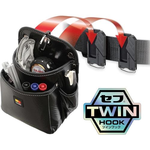 Tajima Safe System Detachable Waist Pouch with Twin Hooks and 3-Tier Large Nail Pouch, Made of Moisture-Resistant High-Density Nylon (SFKBN-KG3L2H). E
