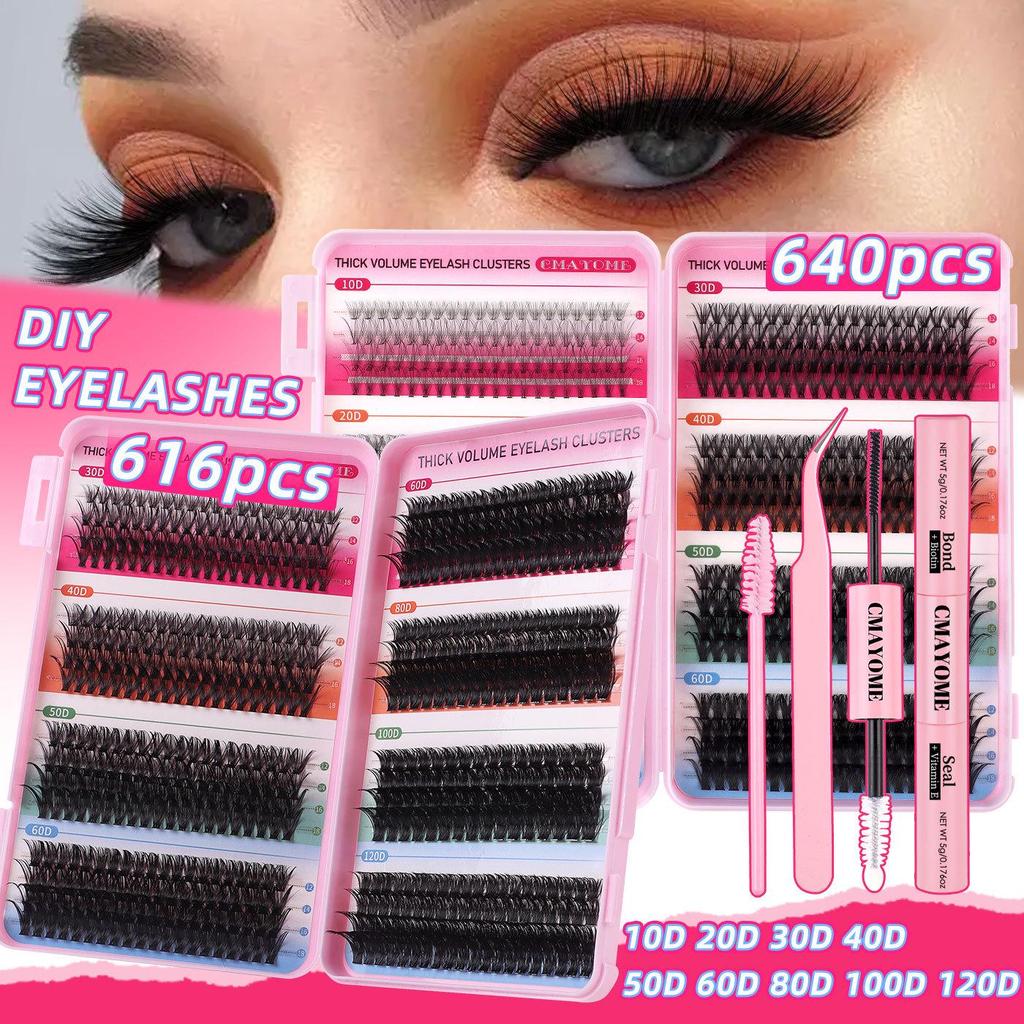 Premium DIY Mixed Cluster False Eyelash Set - 547 Dense, Curled Segments for a Customized Look