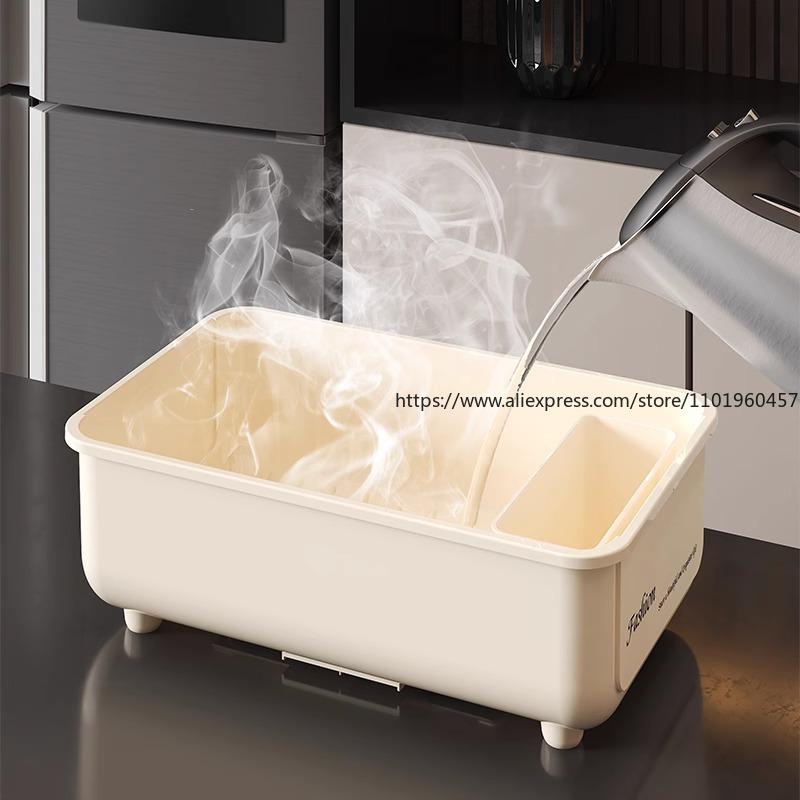 Kitchen Drainable Dish Storage Box Multi-Functional Tableware Organizer with Lid Dust-Proof Bowl Rack for Plates Bowls Utensils