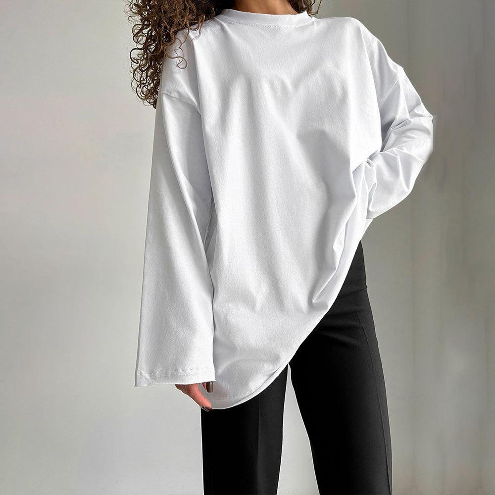 Women's Crew Neck Long Sleeve Oversized T Shirt Solid Color Casual Basic Top