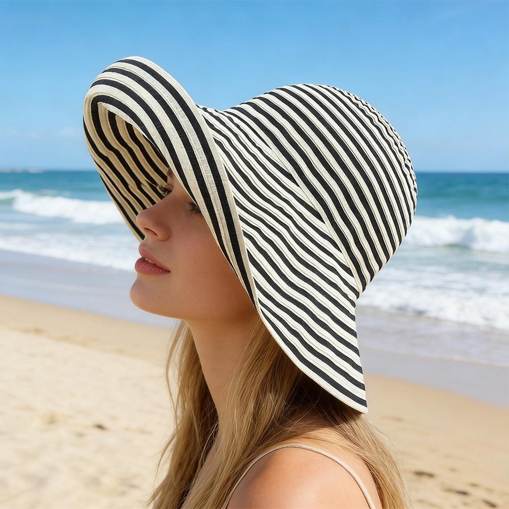 Korean Fashion Wide Brim Fisherman Caps Outdoor Foldable Bucket Hats Striped Pattern Summer Cap For Women Girls Gifts