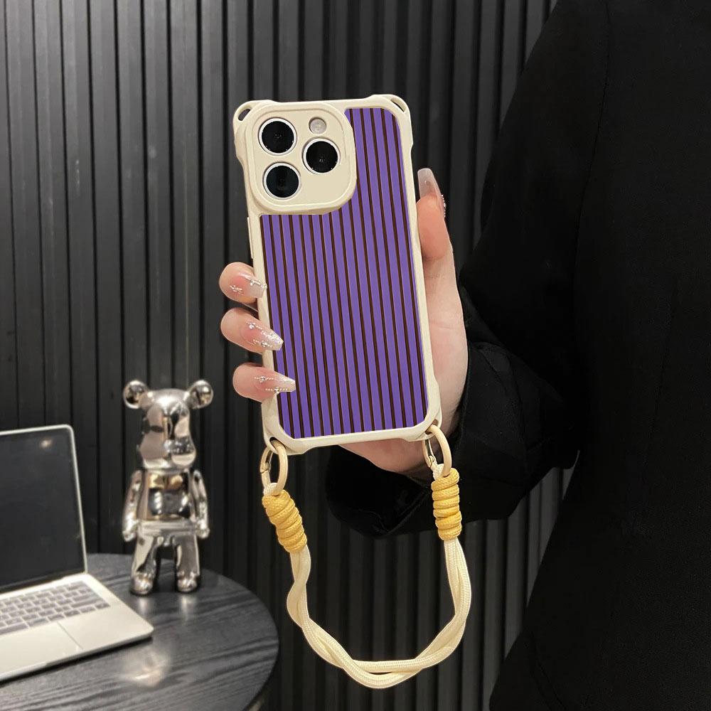 Colorful Striped INS Couple For Iphone 17 16 15 14 12 Phone Cases Four Corner Anti Fall Chain Case Lens Protection Shockproof