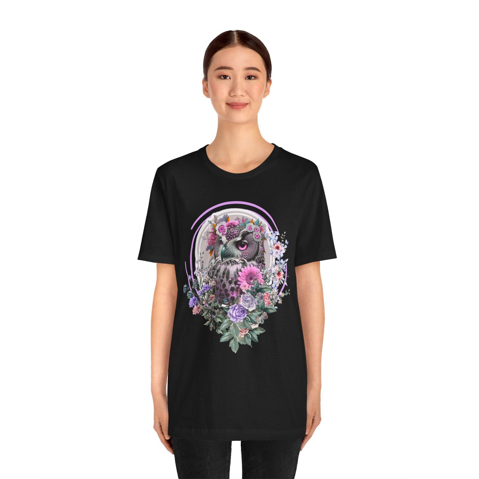 Floral Owl T-Shirt: Whimsical Botanical Art Print,Unisex XL