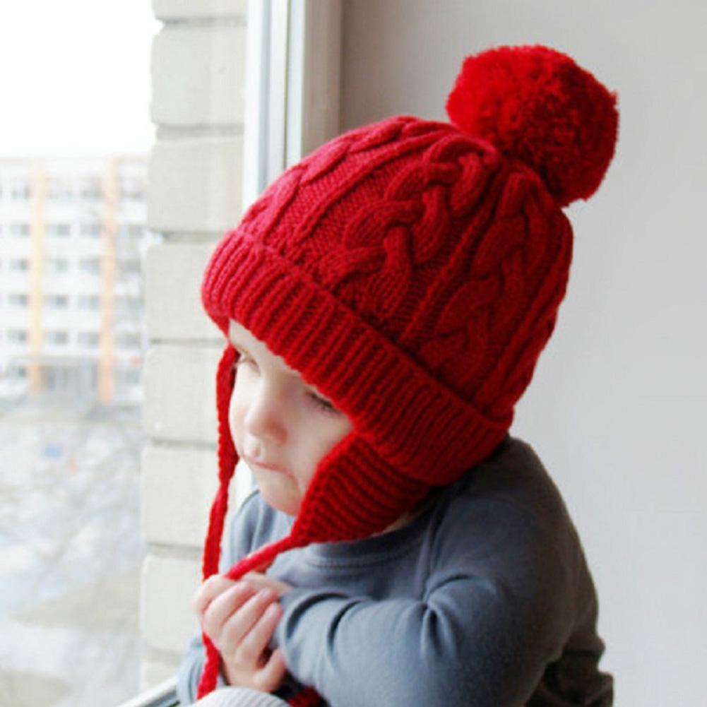 Cute Knitted Cap Fashionable Pigtail Fuzzy Ball Warm Woolen Cap Hat for Kids
