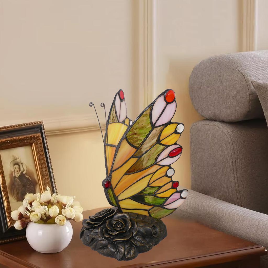 Tiffany Butterfly Modern Desk Lamp Resin Base E14LED Base Bedroom Bedside Lamp for Children's Eye Protection Table Lamp