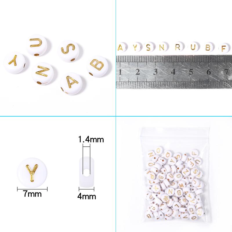 100Pcs 7mm Acrylic Alphabet Beads A-Z Gold Color Letters Beads For Jewelry Making Flat Round Spaced Bead DIY Bracelet Necklace