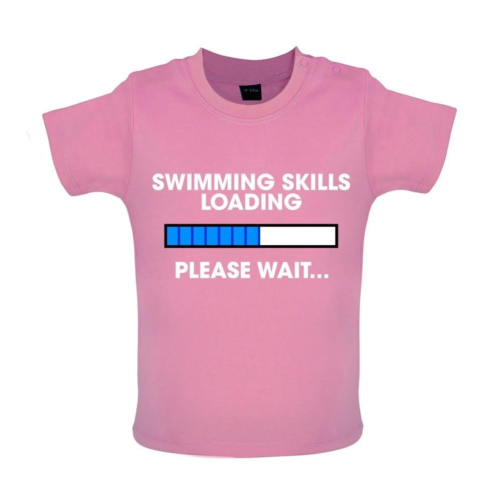 Swimming Skills Loading Please Wait - Baby Kids Boys Girls Unisex T-Shirt / Babygrow - Swimmer Swim 140