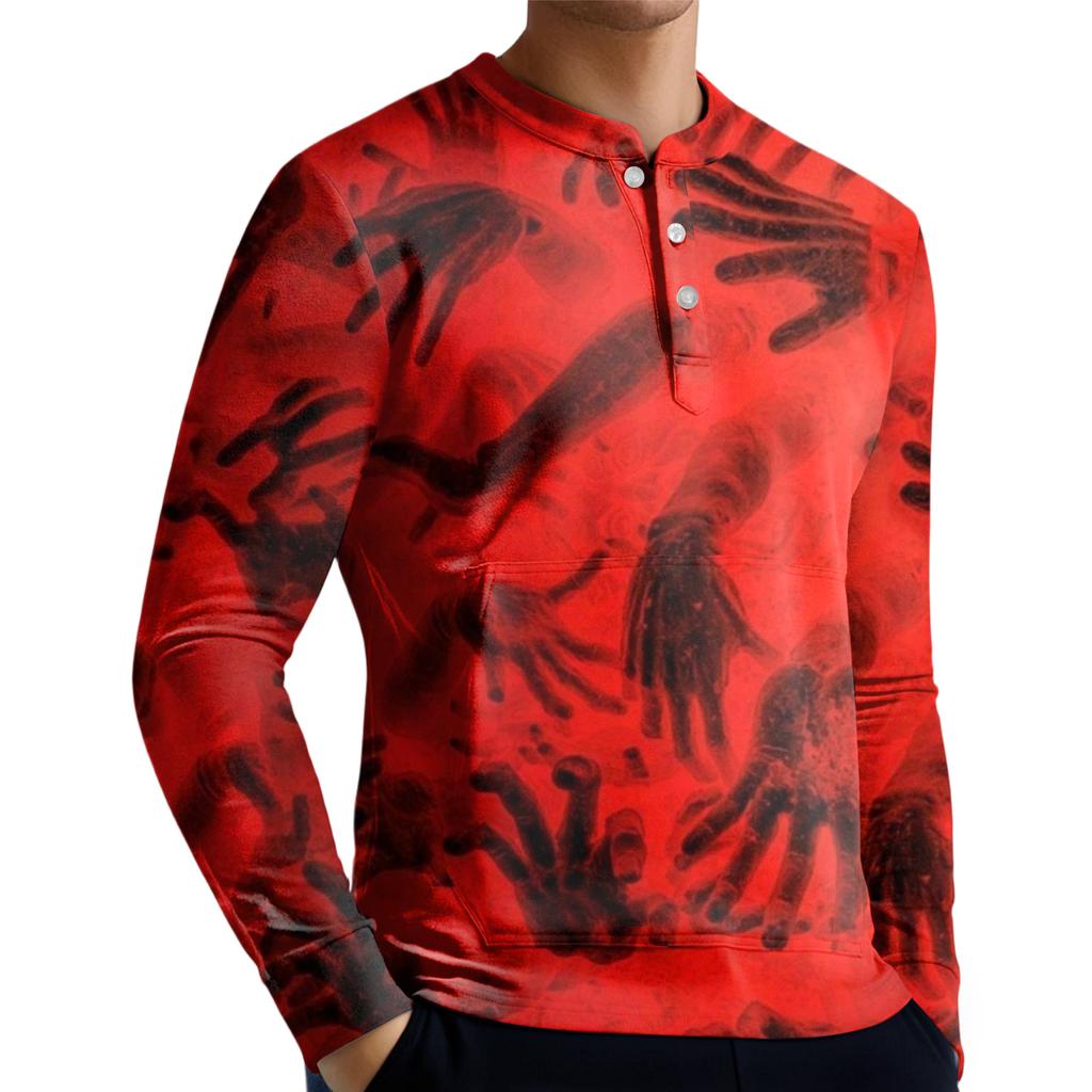 Men's Casual Button-Down Sweatshirt Fashion Printed Long Sleeve Shirt Pullover